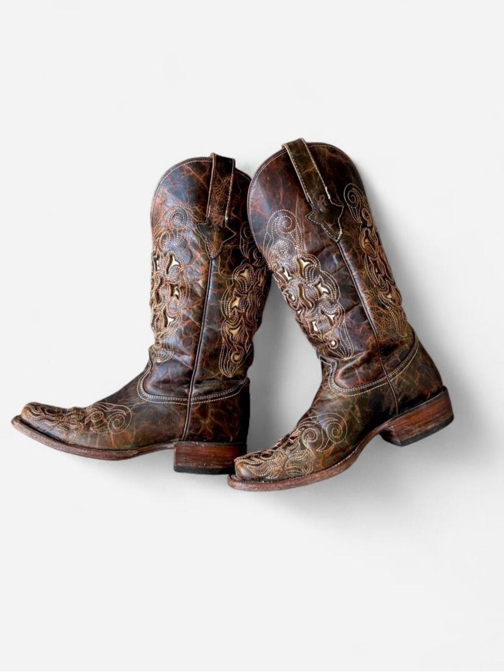 Vintage Classic Brown Western Women’s Cowboy Cowgirl Boots w Conceal Zip Pockets